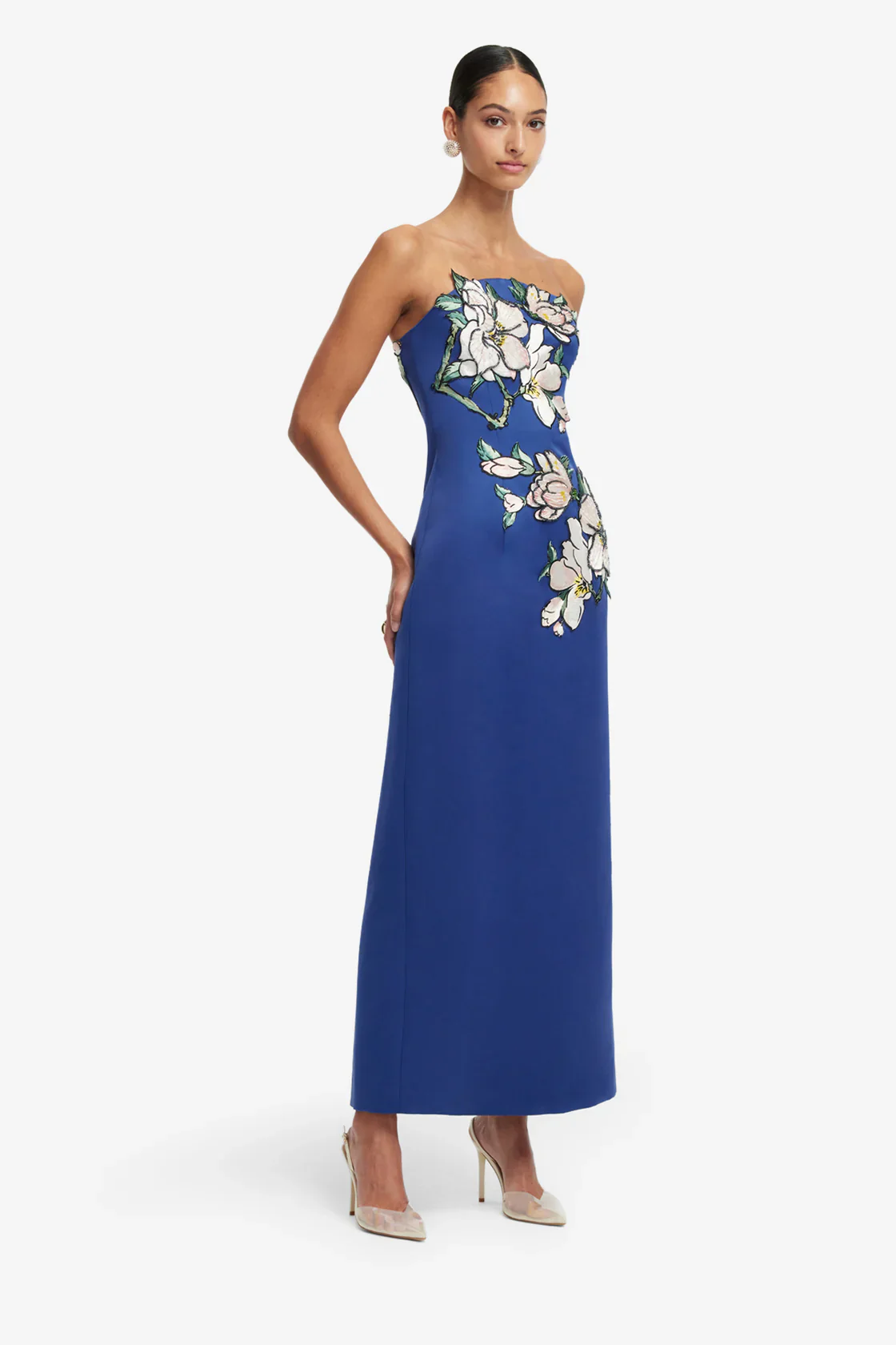 Leo Lin Ava Appliqué Bustier Maxi Dress - Midnight Magnolia Print - Image 6