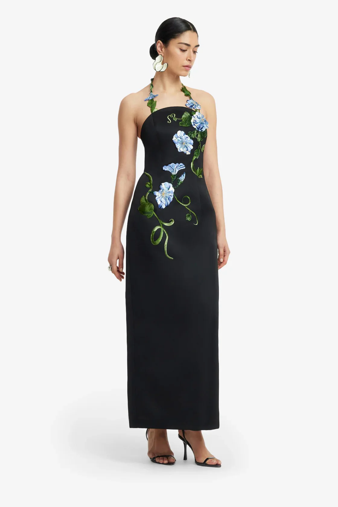 Leo Lin Ava Halterneck Applique Floral Bustier Maxi Dress - Vine Print in Ebony - Image 3