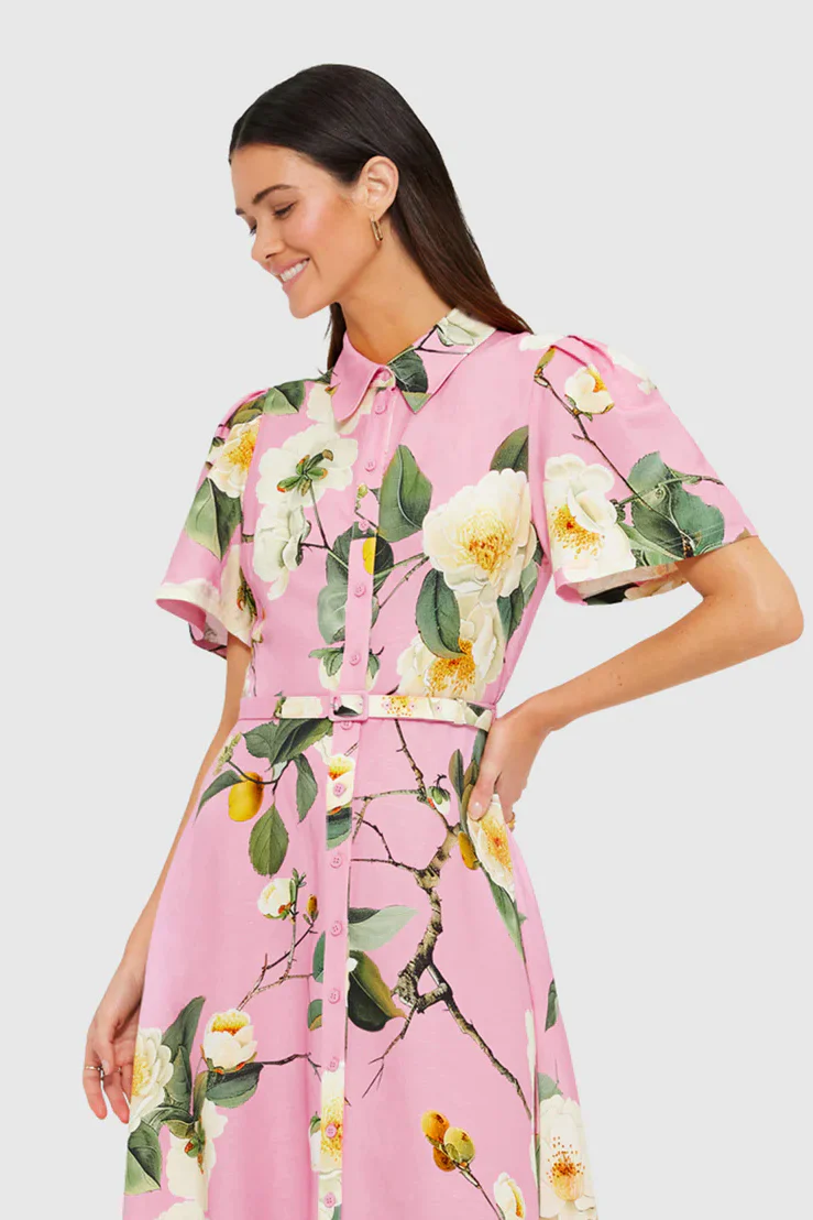 Leo Lin Becca Short Sleeve Midi Dress - Camelia Print - Image 2