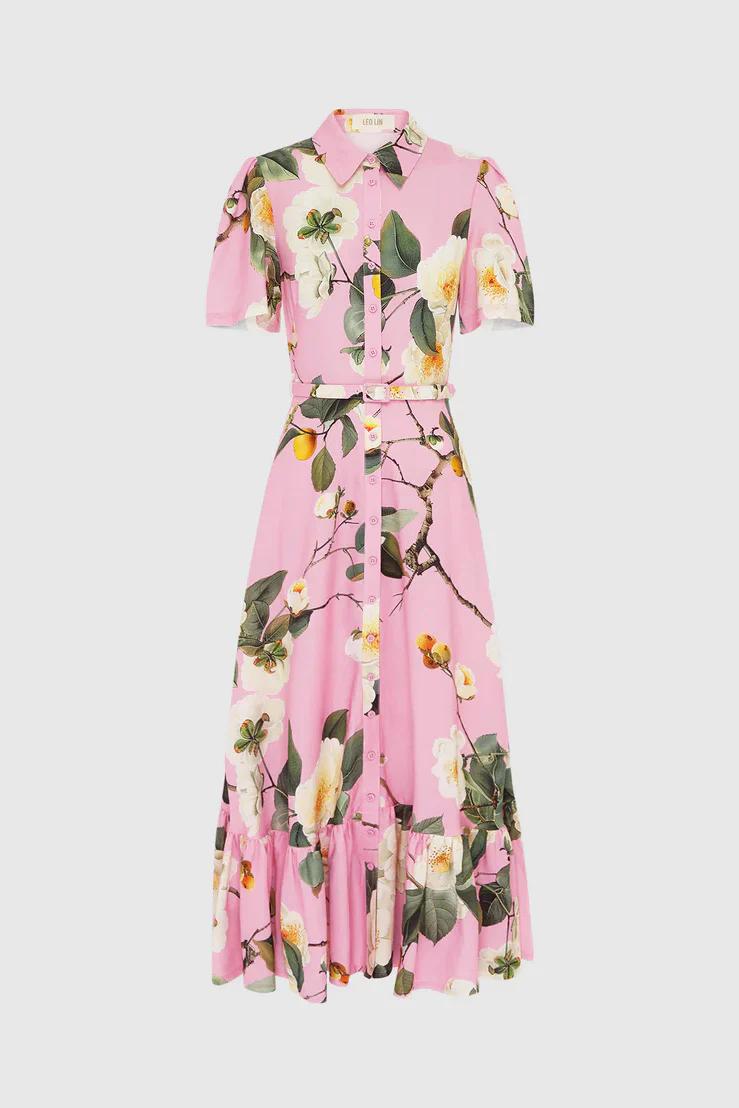Leo Lin Becca Short Sleeve Midi Dress - Camelia Print - Image 3