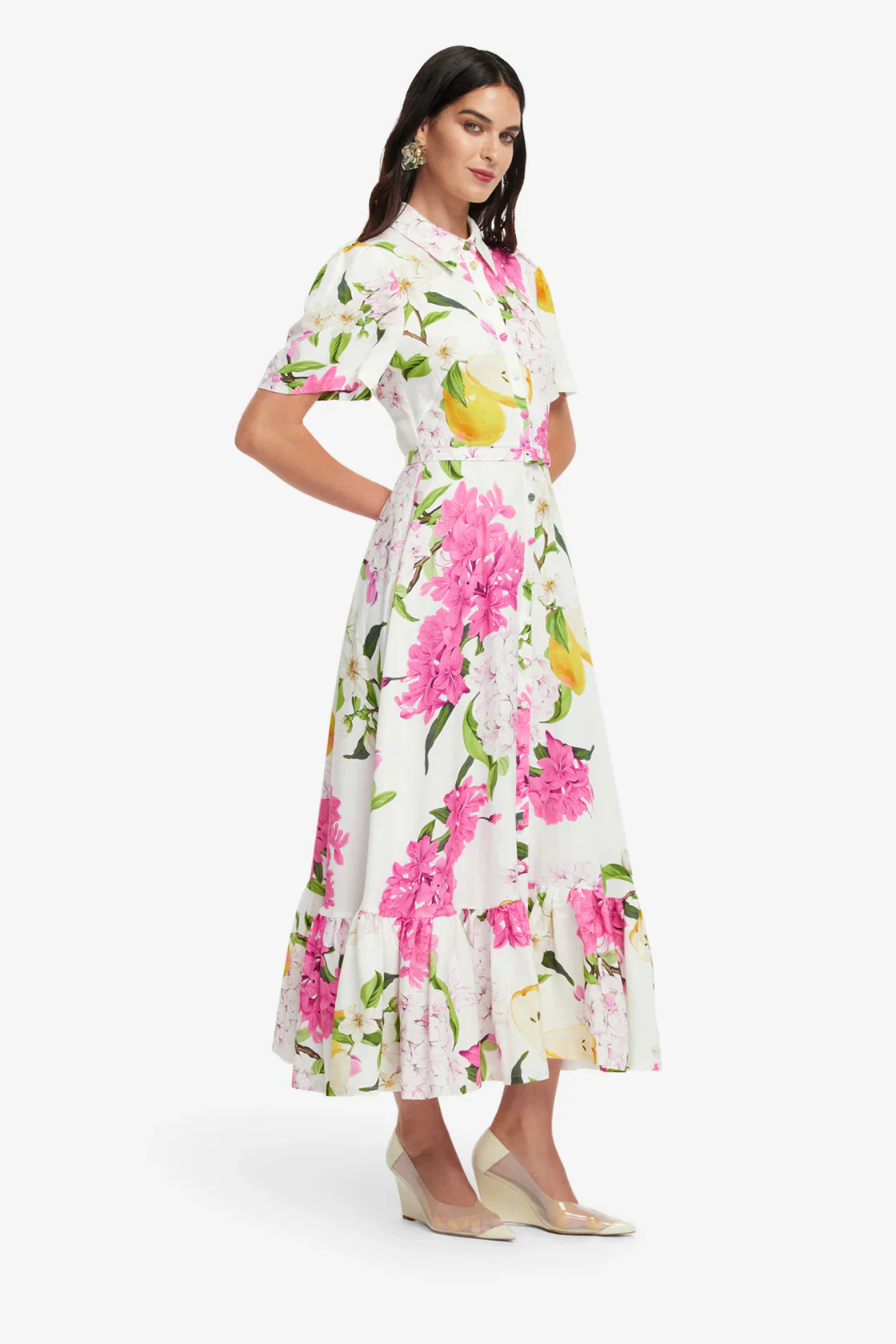 Leo Lin Becca Short Sleeve Midi Dress - Floral Pear Print - Image 2