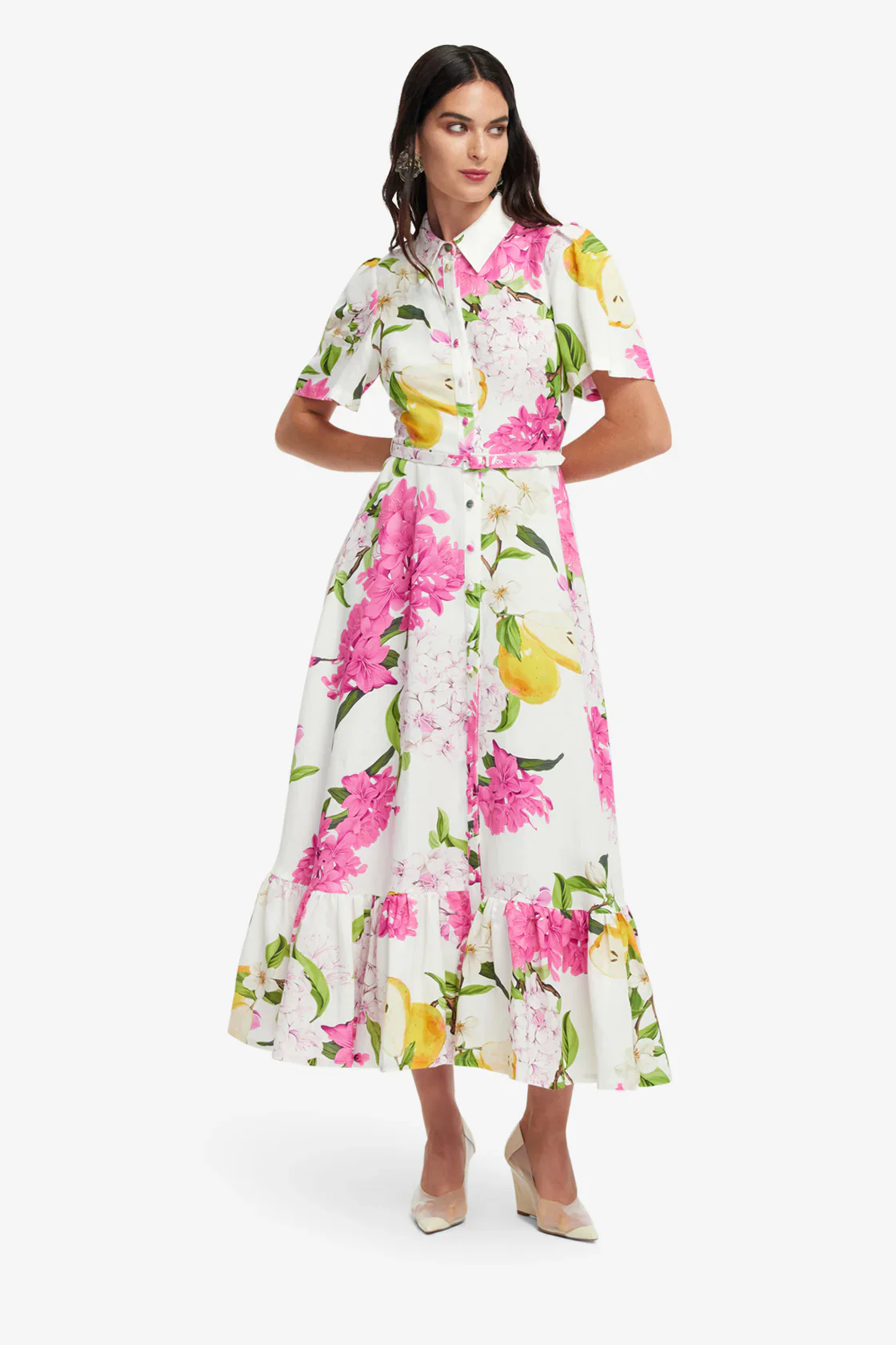 Leo Lin Becca Short Sleeve Midi Dress - Floral Pear Print - Image 3