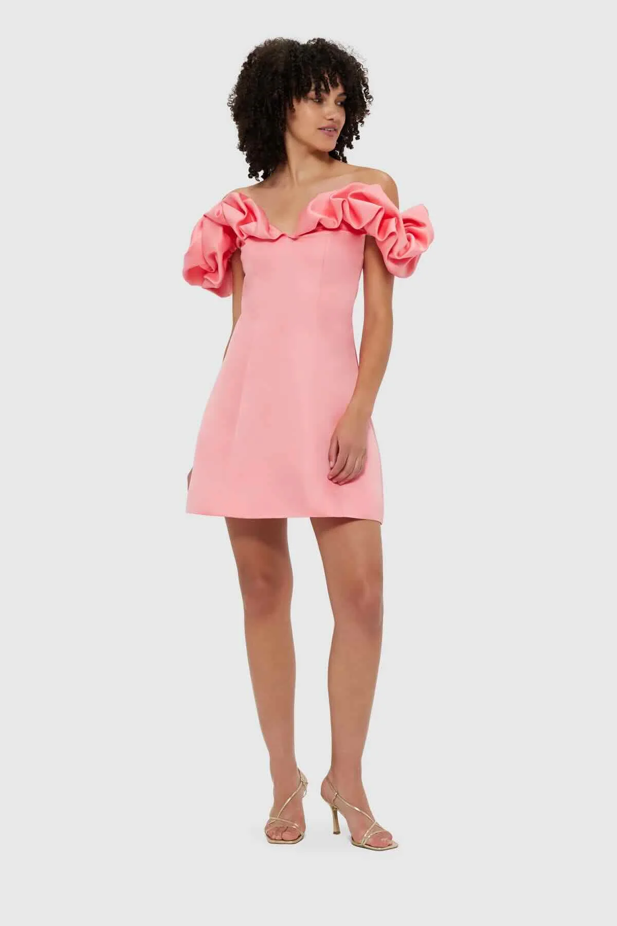 Leo Lin Bella Off Shoulder Frill Mini Dress - Strawberry Pink - Image 2