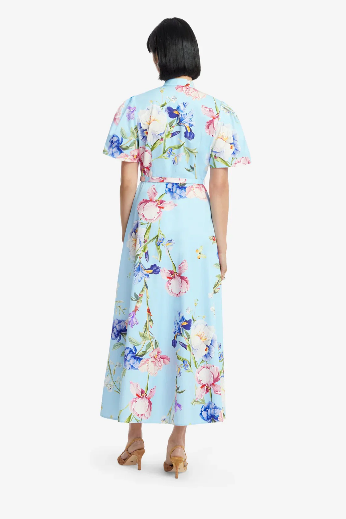 Leo Lin Bianca Short Sleeve Midi Dress - Garden Print in Baby Blue - Image 4
