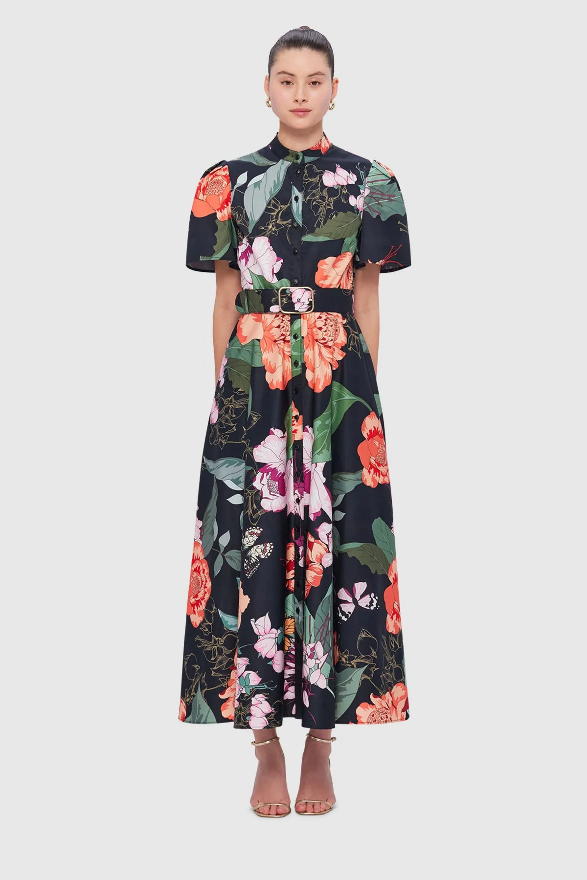 Leo Lin Bianca Short Sleeve Midi Dress - Lush Print in Black - Image 2