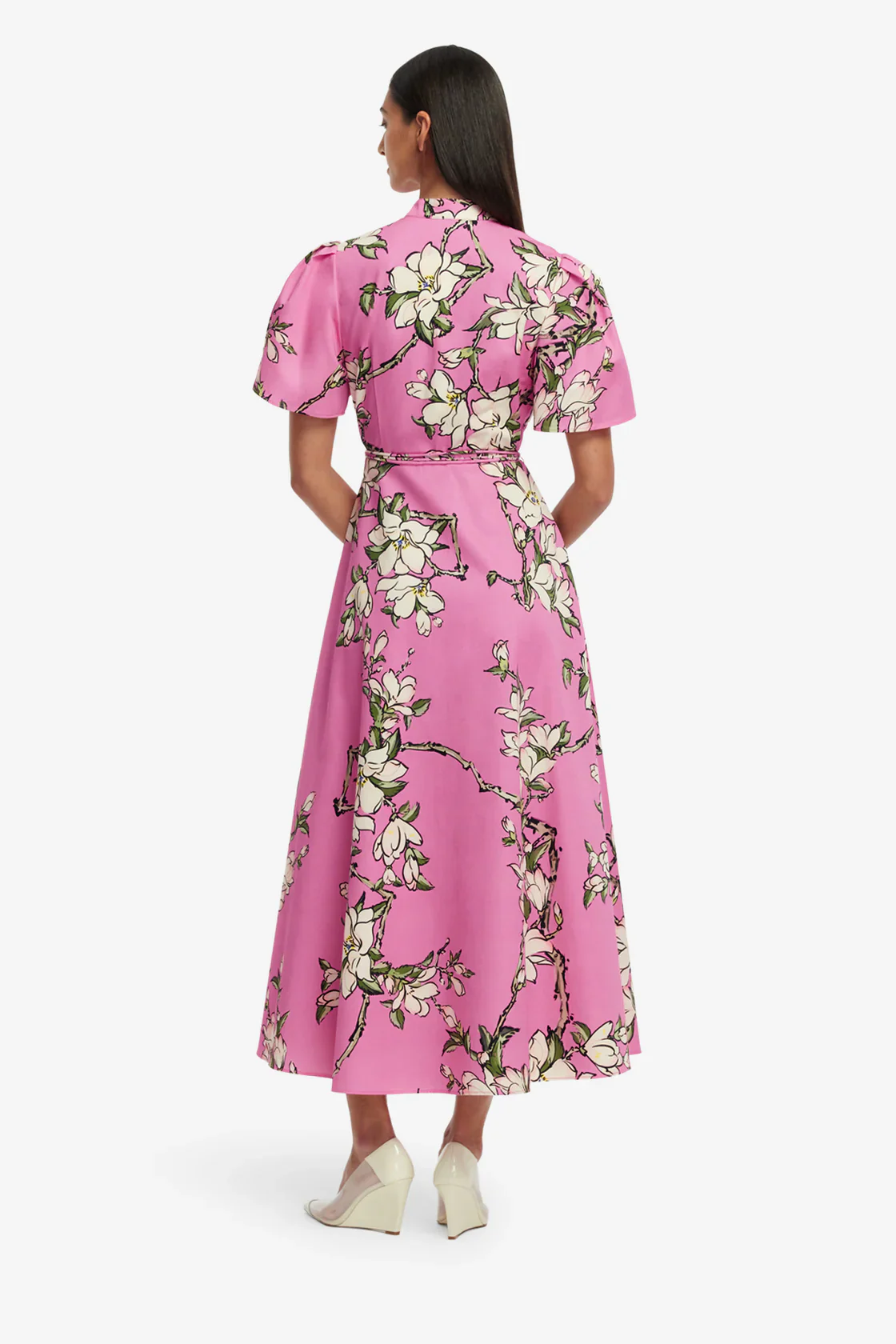 Leo Lin Bianca Short Sleeve Midi Dress - Pink Magnolia Print - Image 3