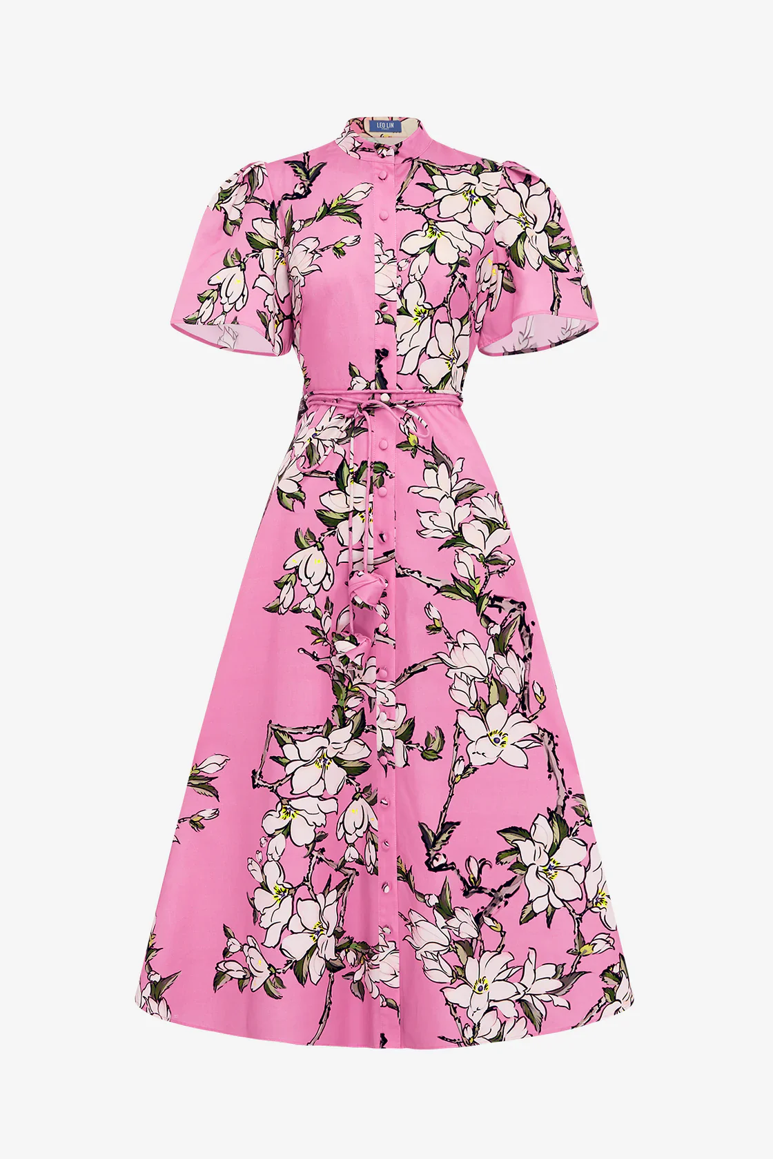 Leo Lin Bianca Short Sleeve Midi Dress - Pink Magnolia Print - Image 6