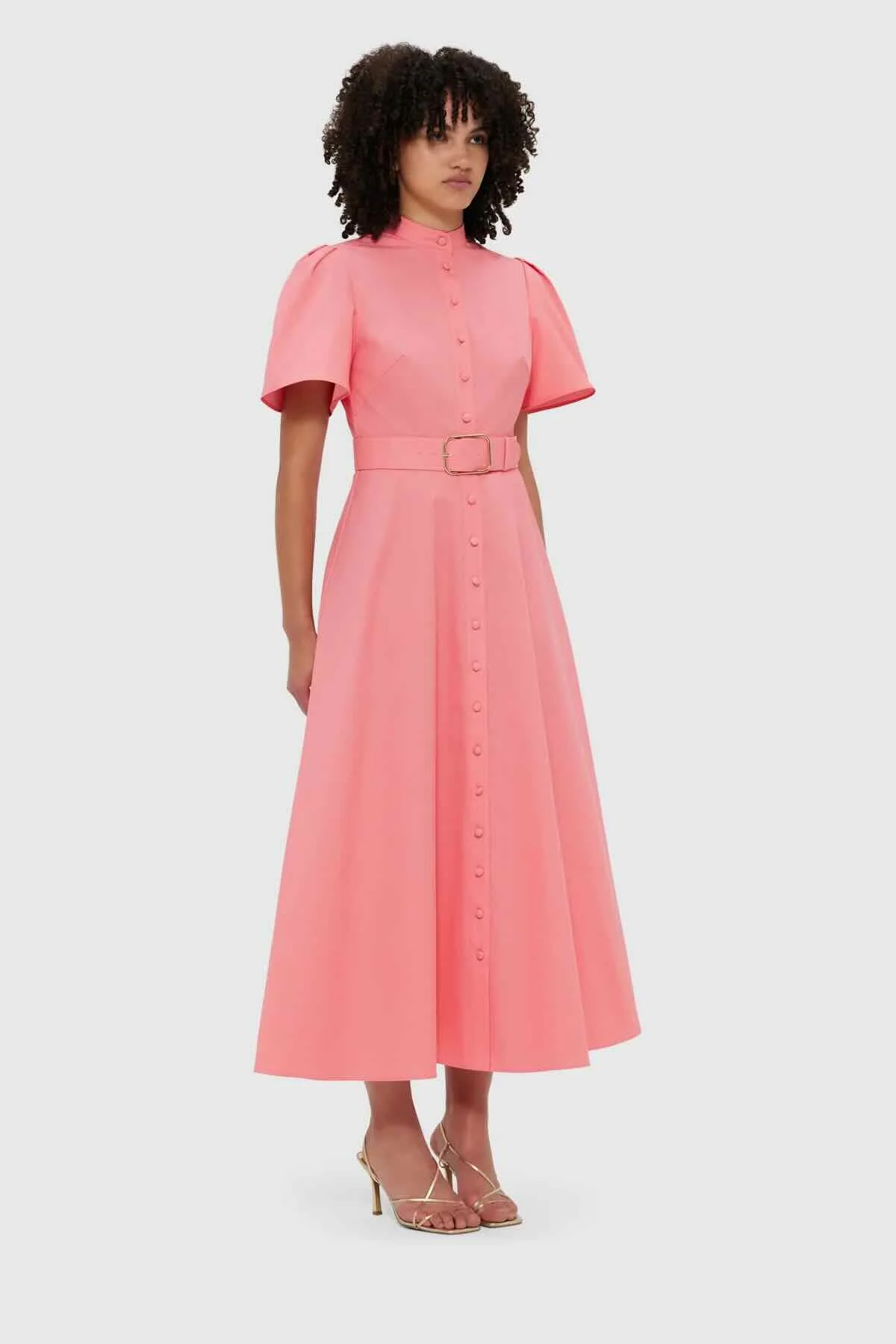 Leo Lin Bianca Short Sleeve Midi Dress - Strawberry Pink - Image 2