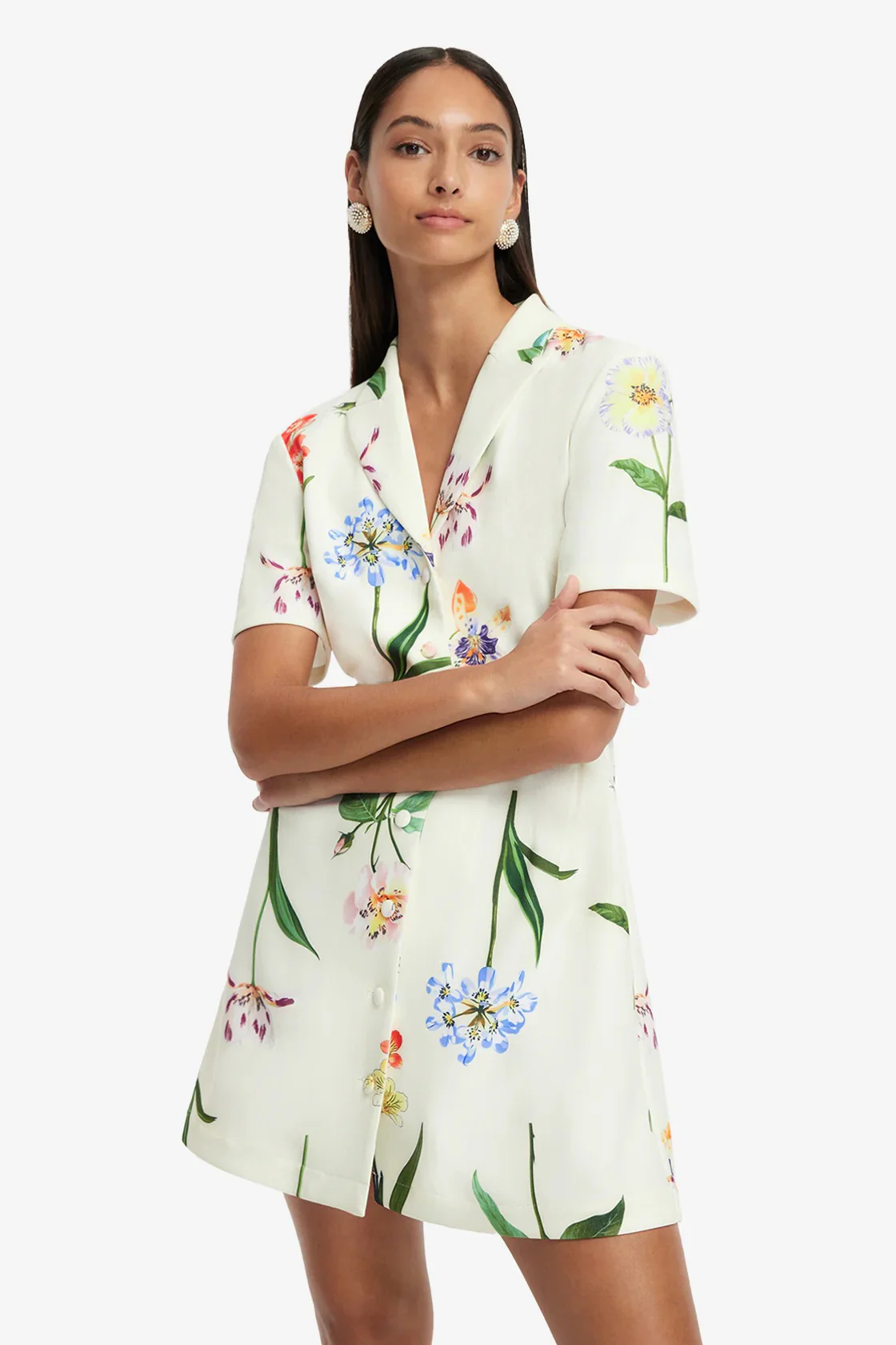 Leo Lin Brigitte Mini Dress - Botanical Print in Snow - Image 3