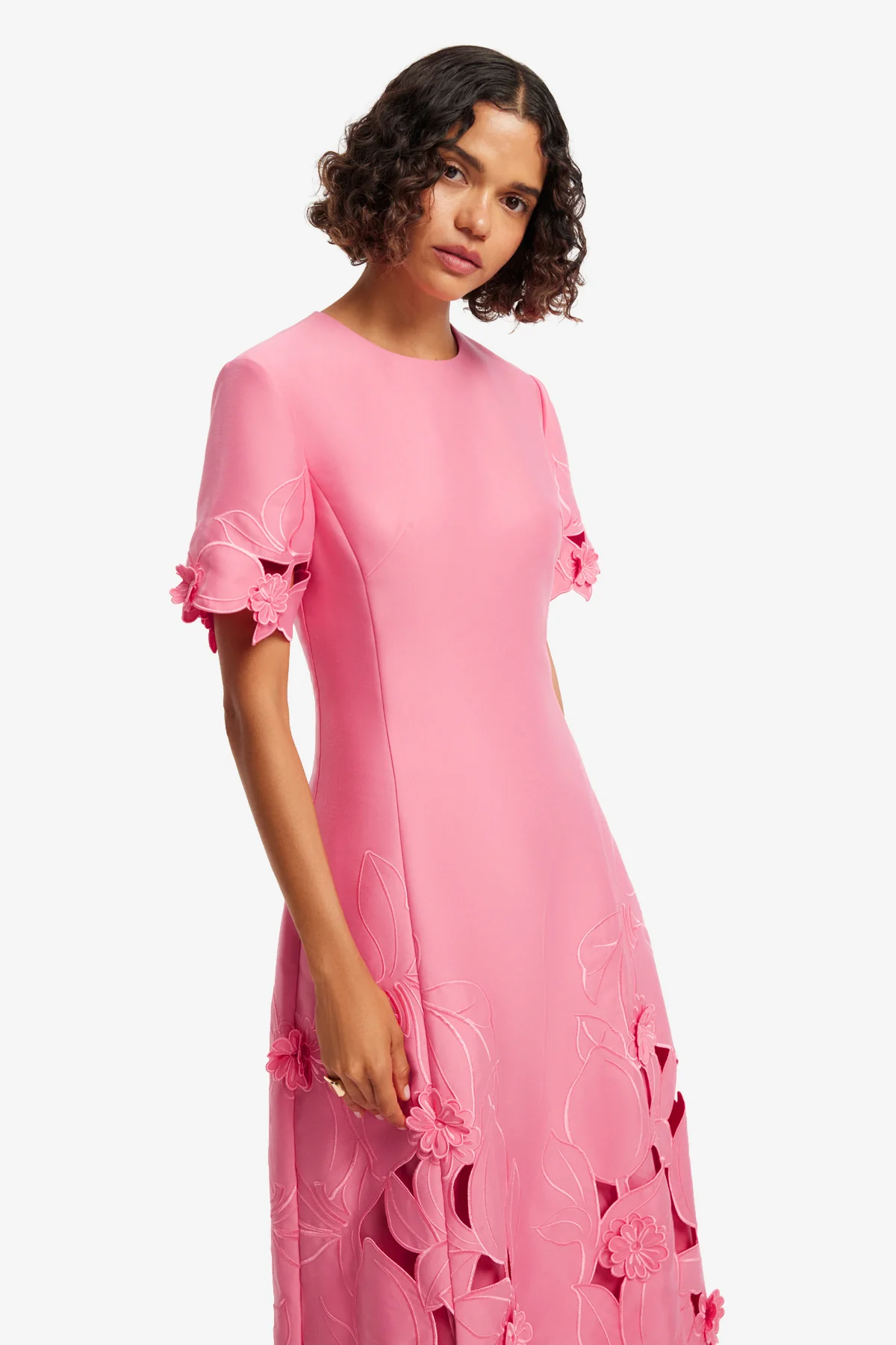 Leo Lin Caroline Appliqué Short Sleeve Midi Dress - Fuchsia - Image 2