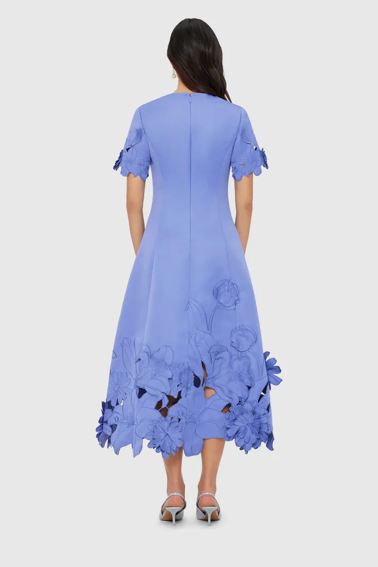 Leo Lin Caroline Appliqué Short Sleeve Midi Dress - Moonlight - Image 4
