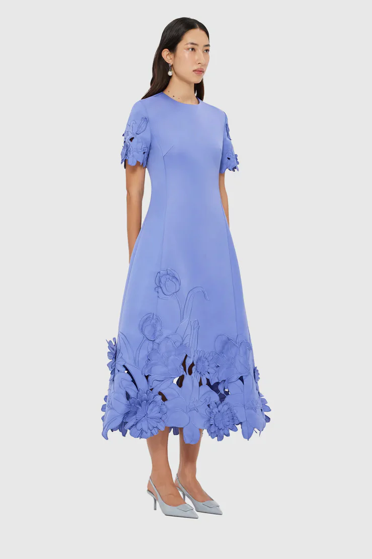 Leo Lin Caroline Appliqué Short Sleeve Midi Dress - Moonlight - Image 6