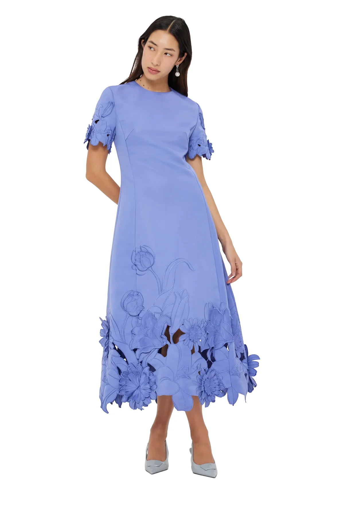 Leo Lin Caroline Appliqué Short Sleeve Midi Dress - Moonlight - Image 7