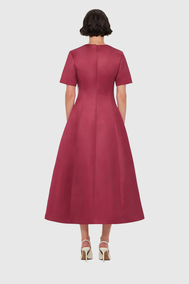 Leo Lin Caroline Short Sleeve Midi Dress - Burgundy - Image 4