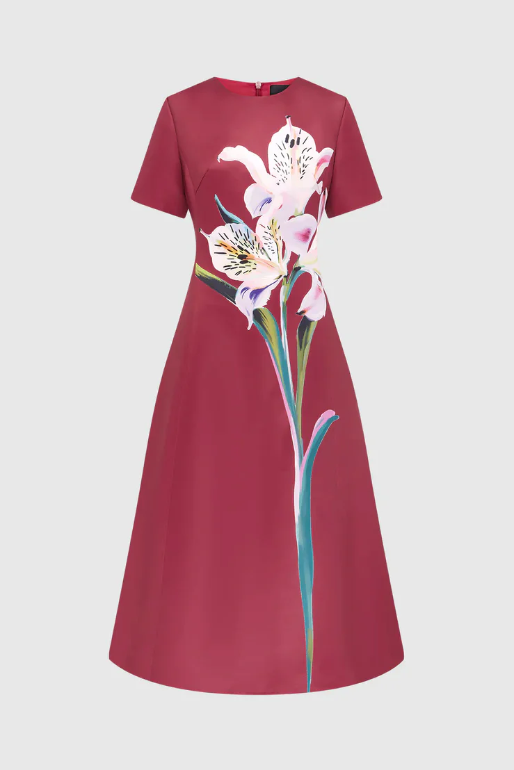 Leo Lin Caroline Short Sleeve Midi Dress - Burgundy - Image 6