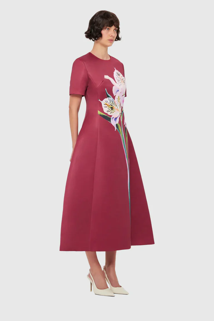 Leo Lin Caroline Short Sleeve Midi Dress - Burgundy - Image 7