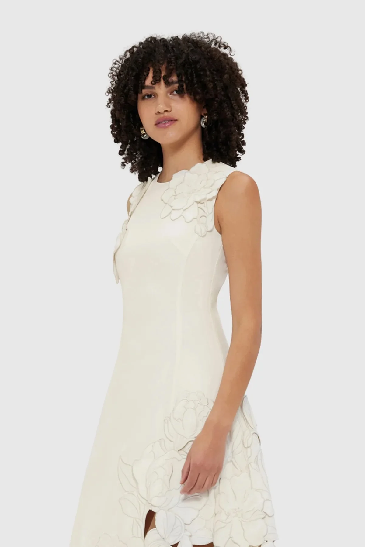 Leo Lin Chloe Appliqué Sleeveless Midi Dress - Vanilla - Image 2