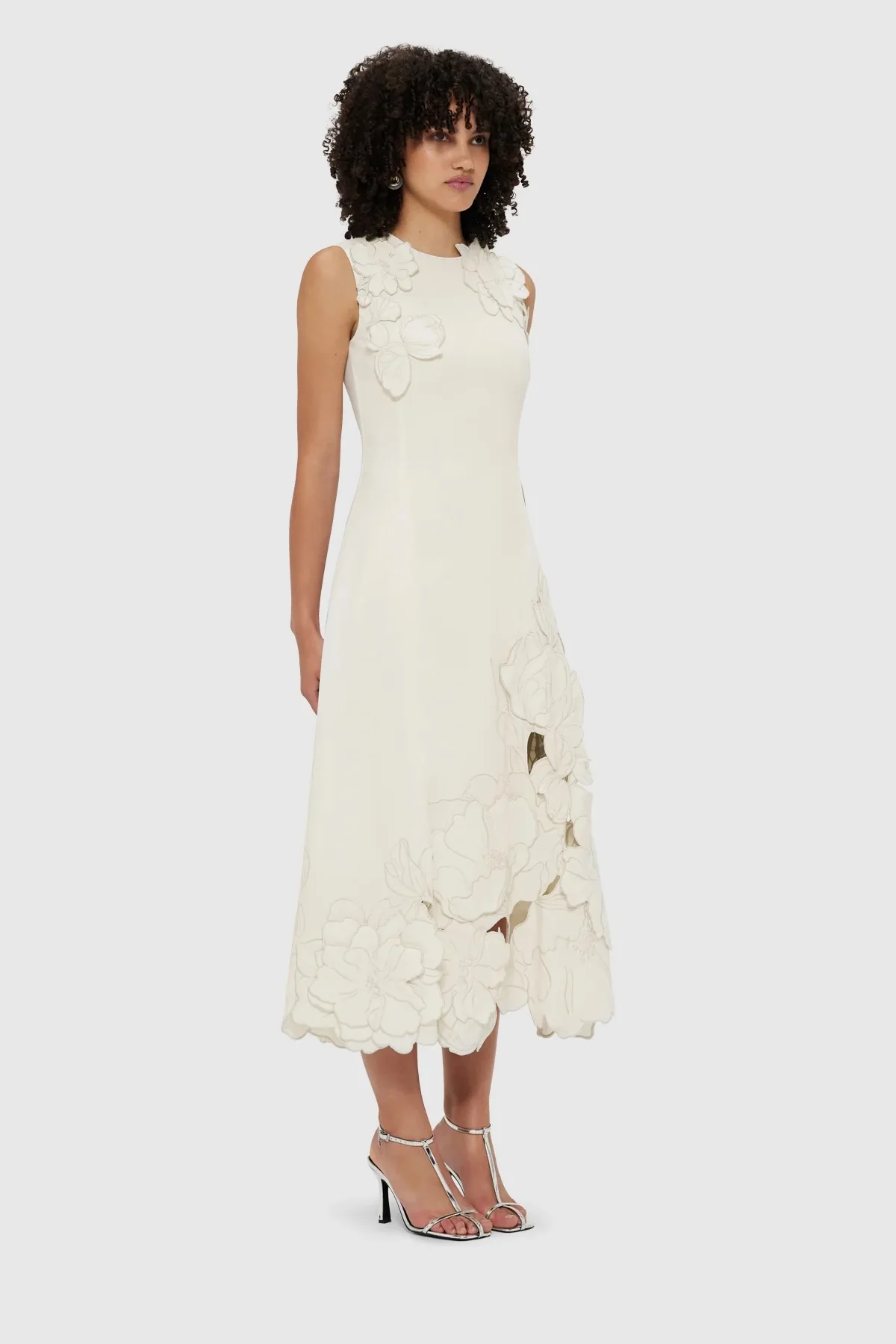 Leo Lin Chloe Appliqué Sleeveless Midi Dress - Vanilla - Image 3