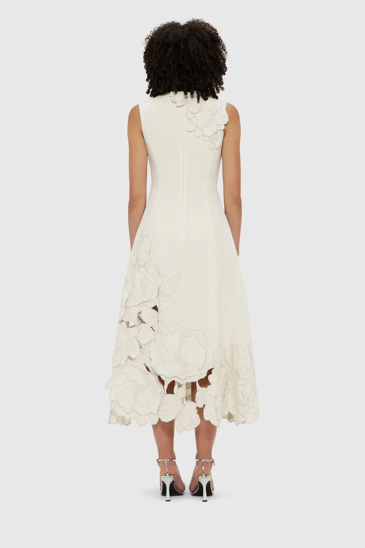 Leo Lin Chloe Appliqué Sleeveless Midi Dress - Vanilla - Image 4