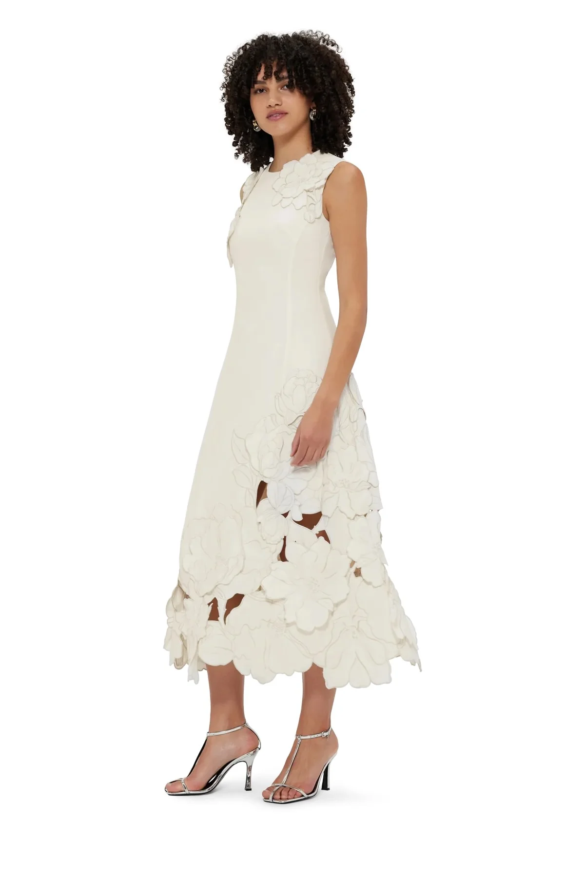 Leo Lin Chloe Appliqué Sleeveless Midi Dress - Vanilla - Image 6