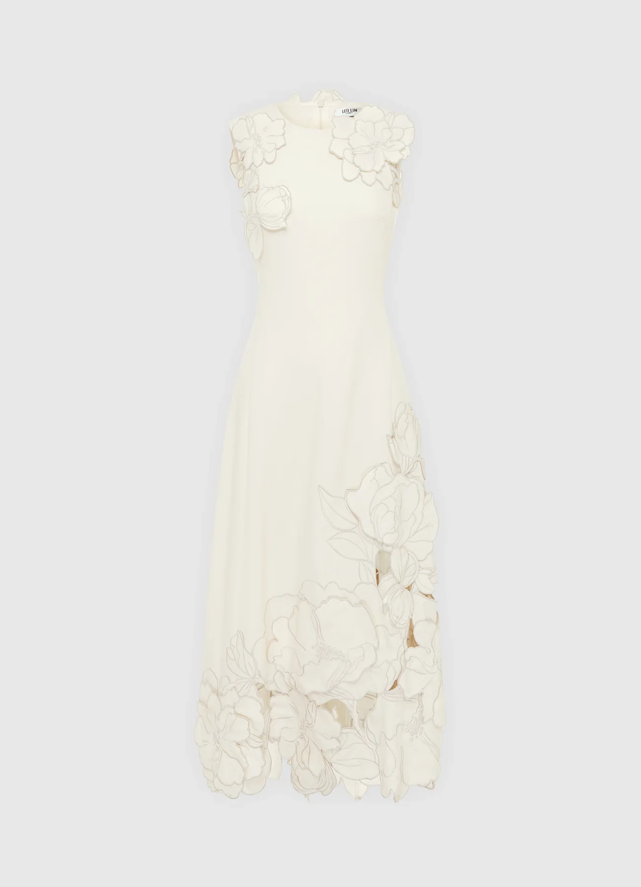 Leo Lin Chloe Appliqué Sleeveless Midi Dress - Vanilla - Image 8