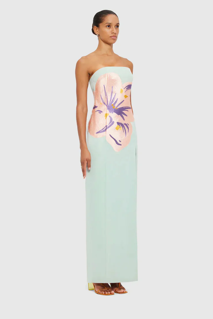 Leo Lin Clémence Embroidered Split Maxi Dress - Hibiscus in Pistachio - Image 3