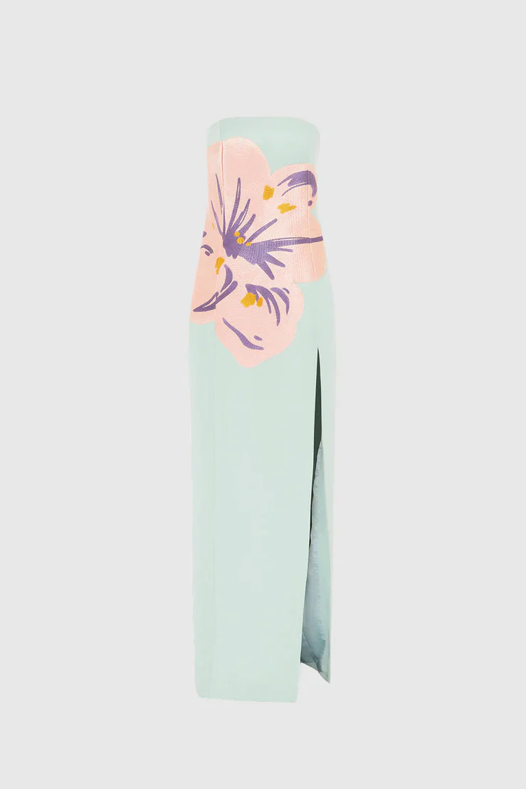 Leo Lin Clémence Embroidered Split Maxi Dress - Hibiscus in Pistachio - Image 4