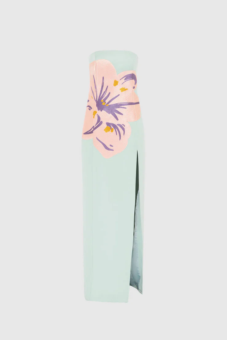 Leo Lin Clémence Embroidered Split Maxi Dress - Hibiscus in Pistachio - Image 6