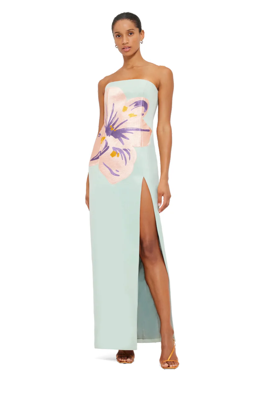 Leo Lin Clémence Embroidered Split Maxi Dress - Hibiscus in Pistachio - Image 8