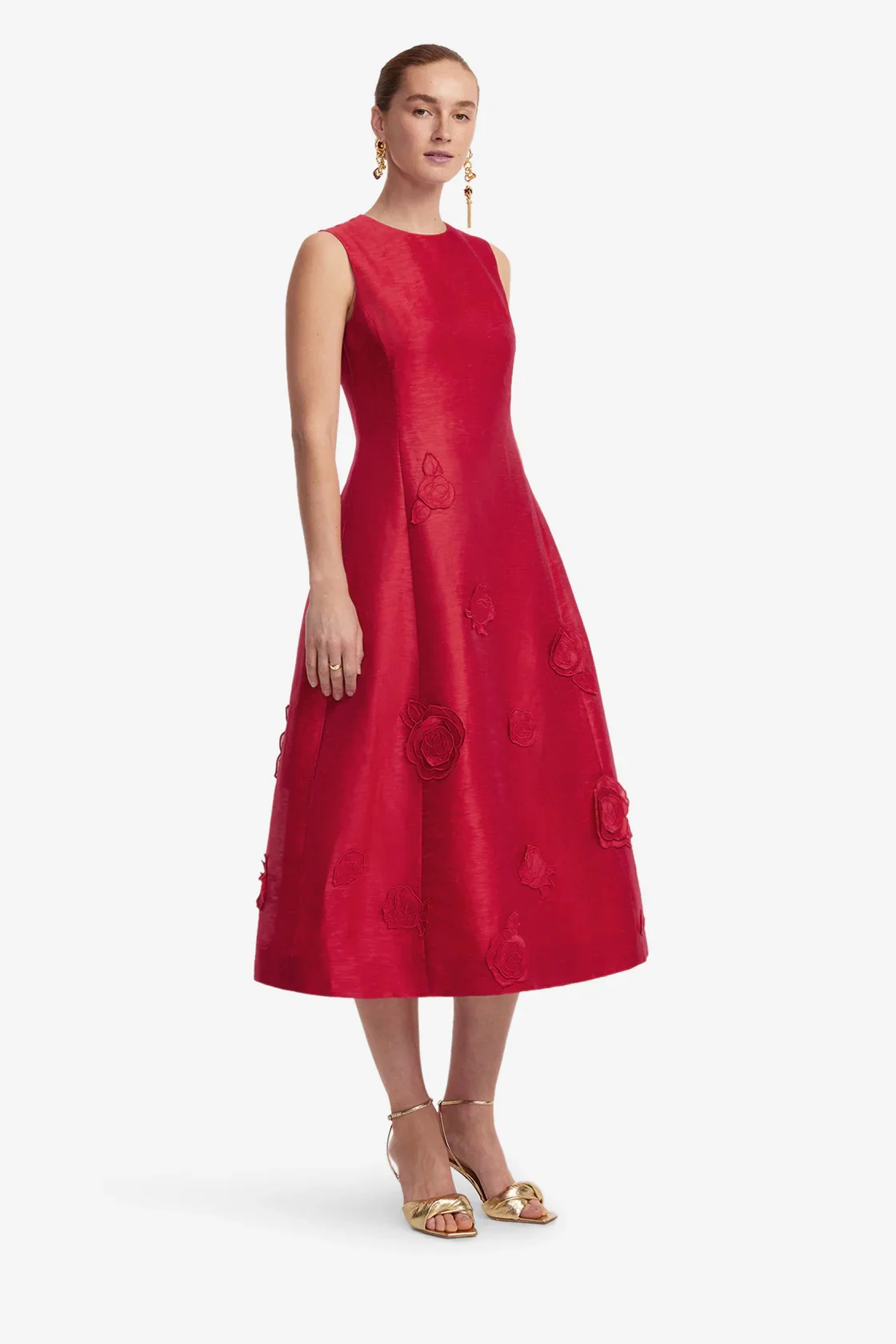 Leo Lin Cleo Appliqué Sleeveless Midi Dress - Scarlet - Image 3