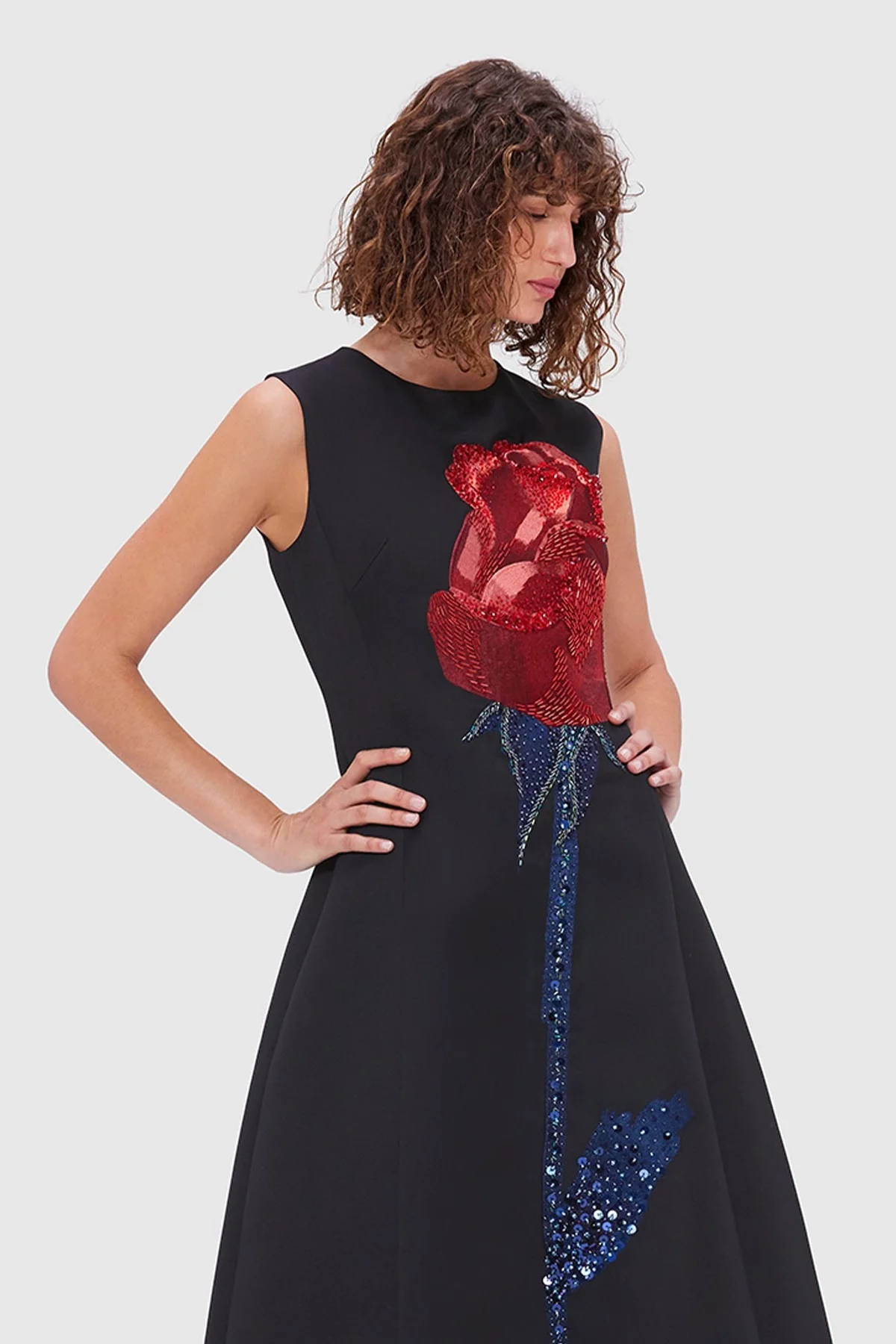 Leo Lin Cleo Embellished Sleeveless Midi Dress - Rose Print - Image 3