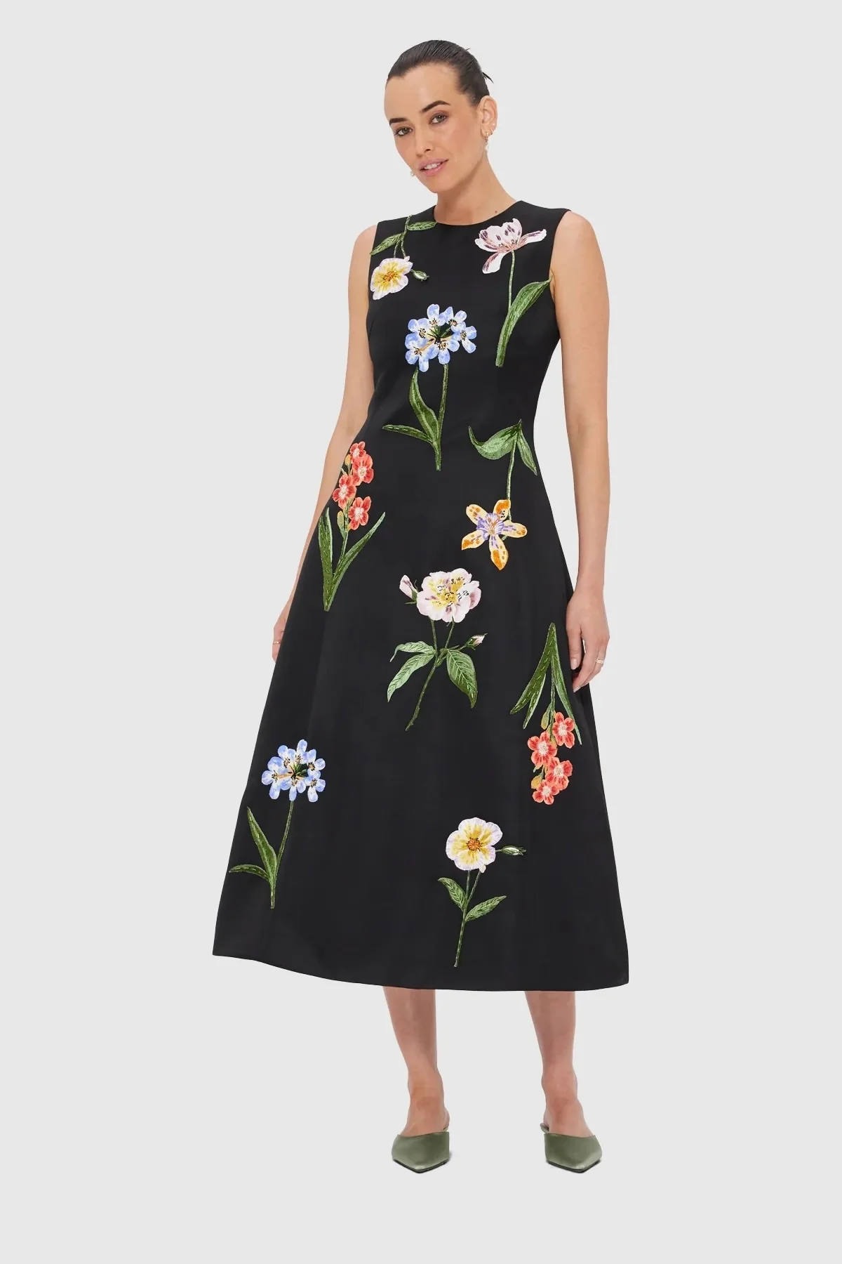 Leo Lin Cleo Embroidery Midi Dress - Botanical Print in Ebony - Image 2
