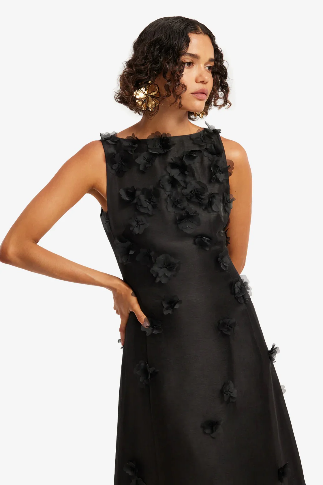 Leo Lin Cleo Petal Sleeveless Midi Dress - Ebony - Image 4
