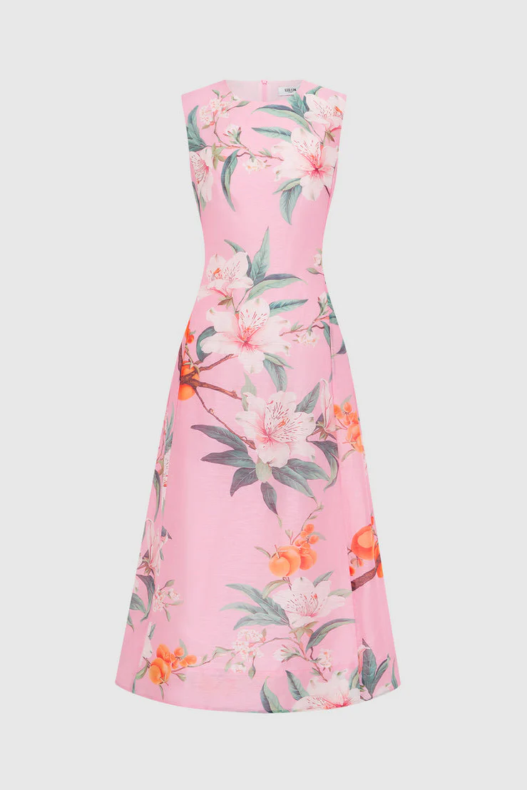 Leo Lin Cleo Sleeveless Midi Dress - Lavish Print in Pink - Image 6