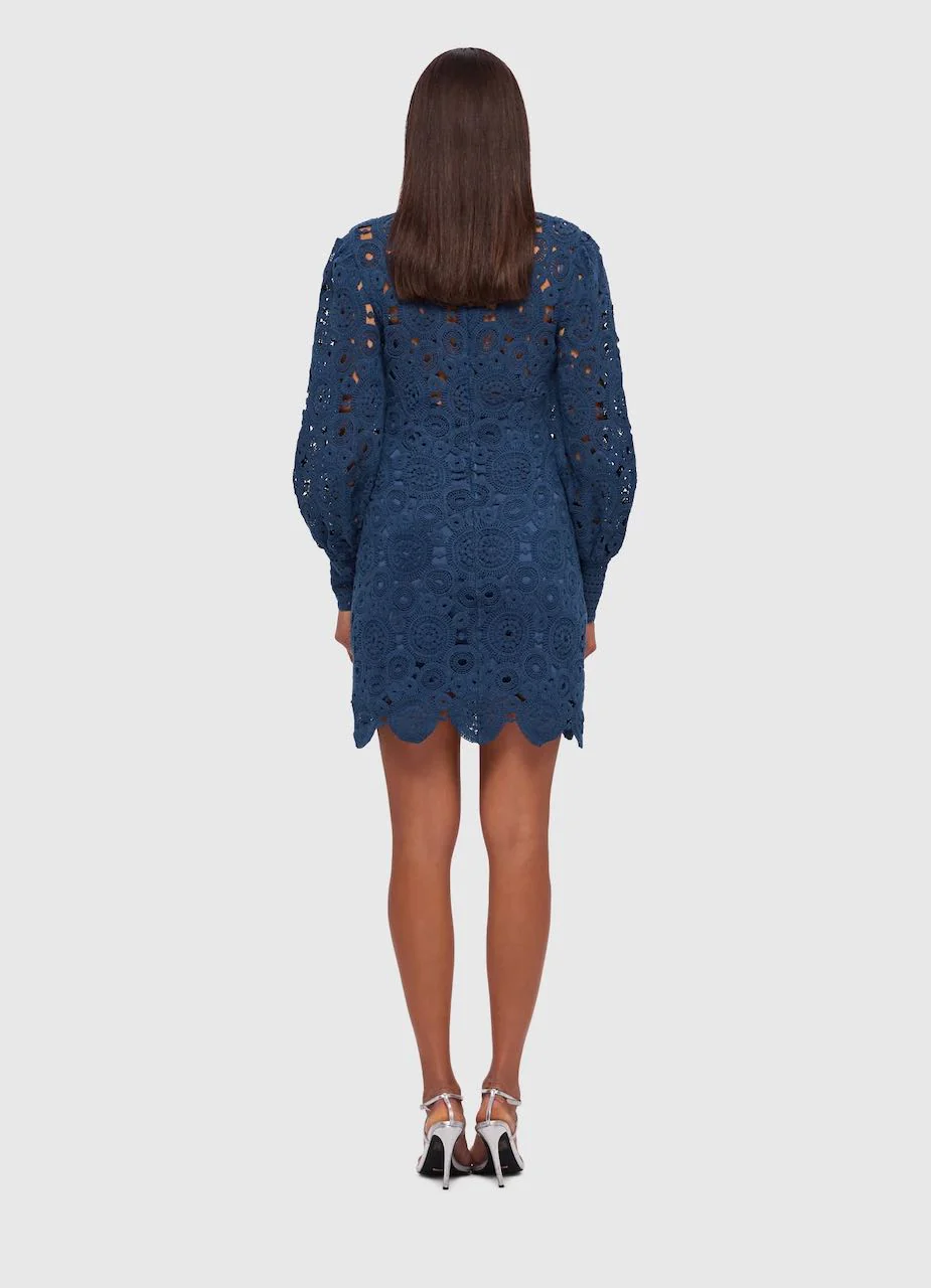 Leo Lin Daisy Crochet Long Sleeve Mini Dress - Navy - Image 4