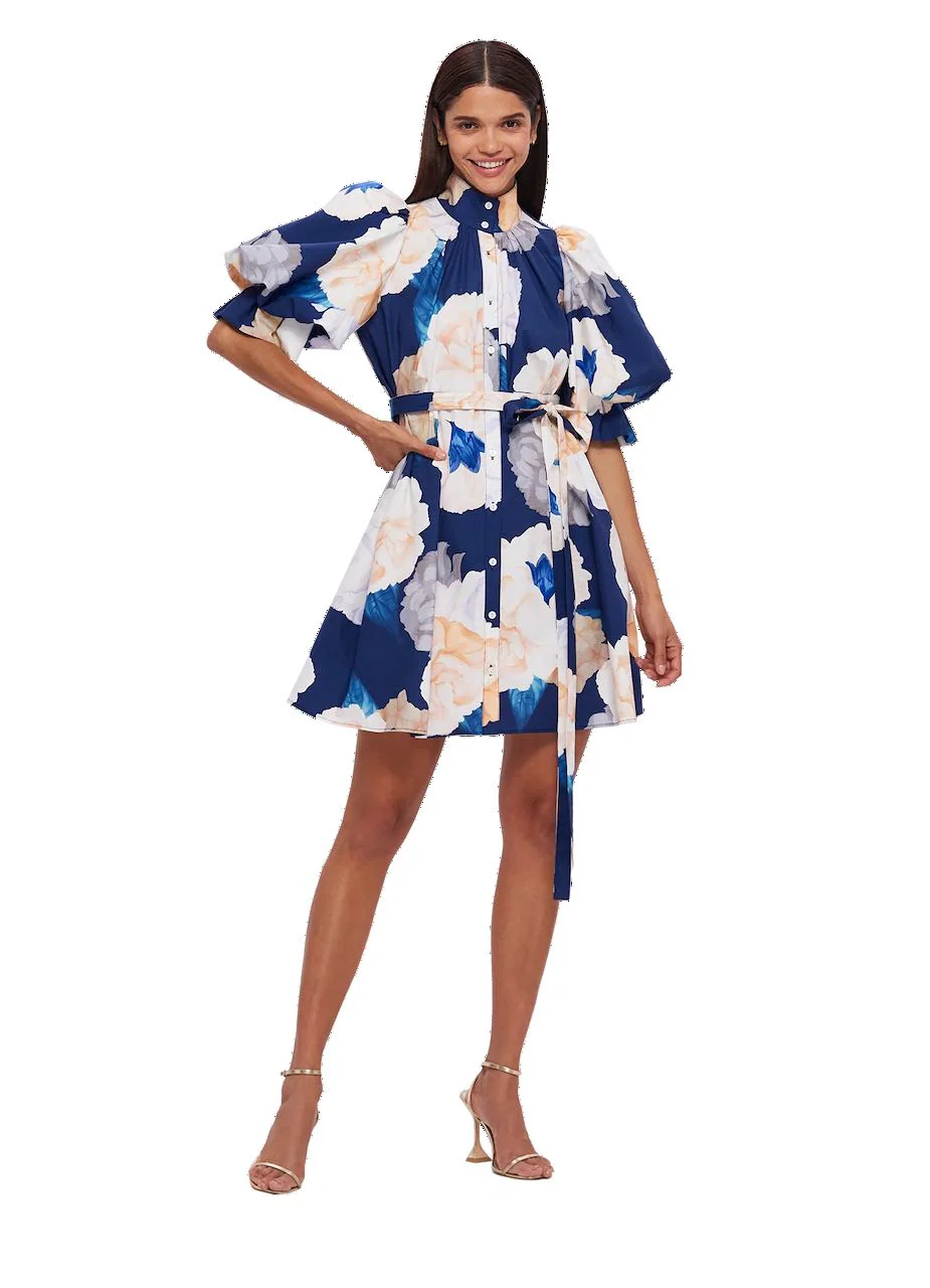 Leo Lin Eli Mini Dress - Rosebud Print in Navy - Image 2