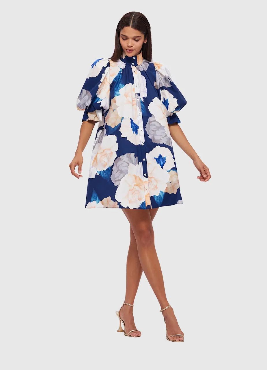 Leo Lin Eli Mini Dress - Rosebud Print in Navy - Image 5