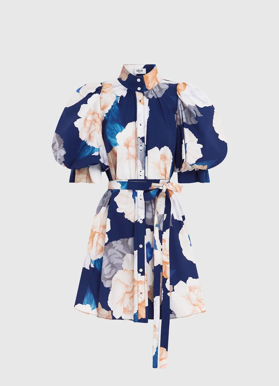 Leo Lin Eli Mini Dress - Rosebud Print in Navy - Image 6