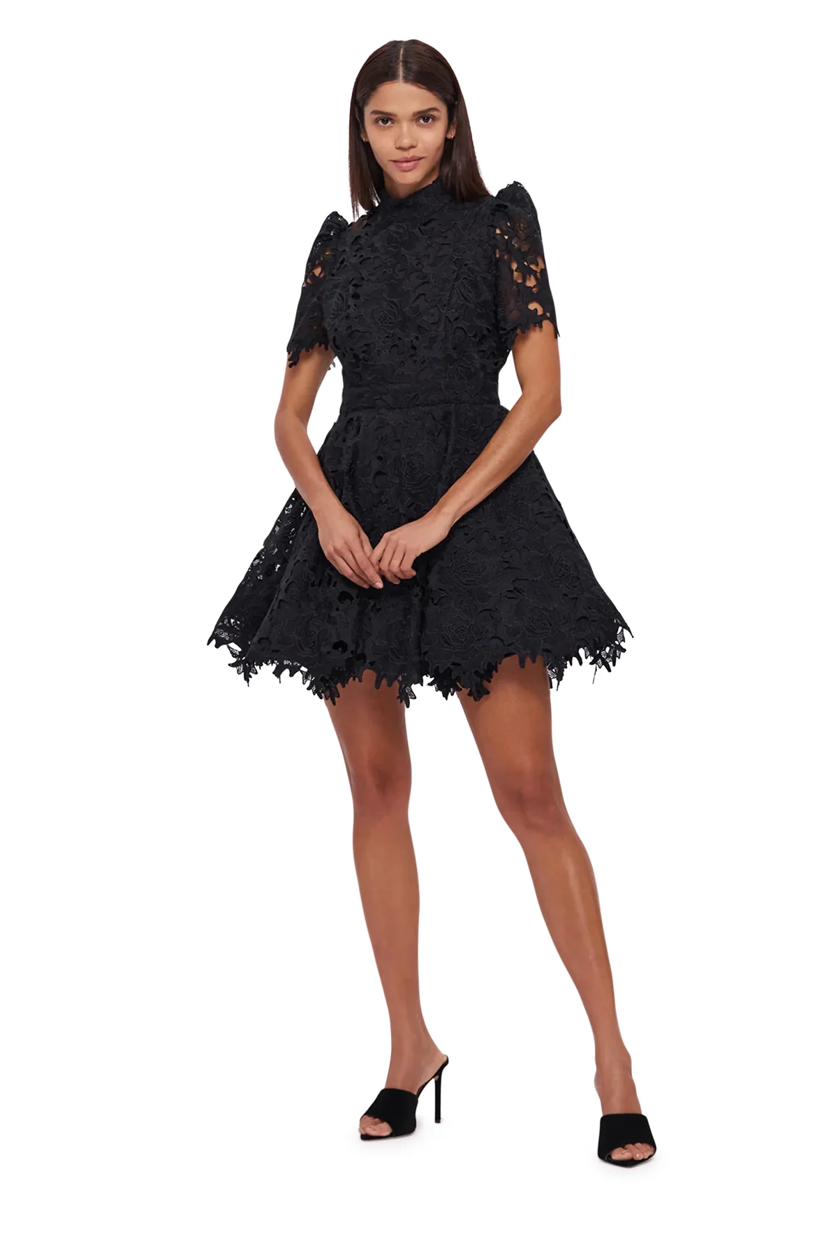 Leo Lin Elise Lace Short Sleeve Mini Dress - Ebony - Image 6