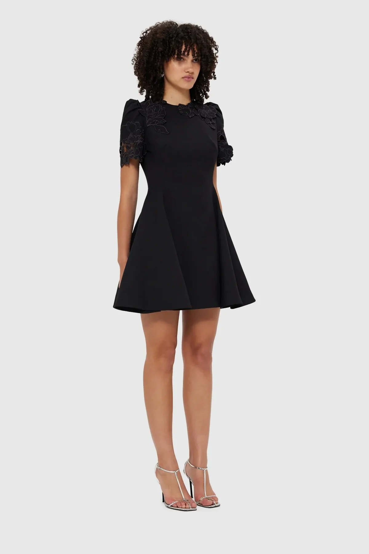Leo Lin Elyse Appliqué Short Sleeve Mini Dress - Ebony - Image 3