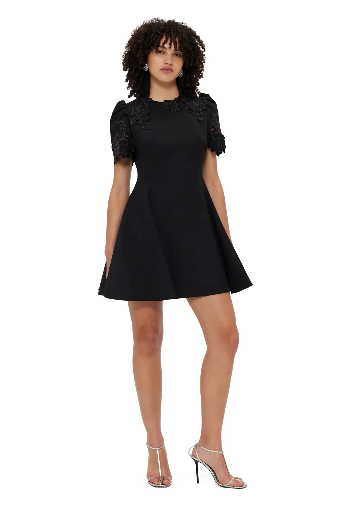 Leo Lin Elyse Appliqué Short Sleeve Mini Dress - Ebony - Image 5