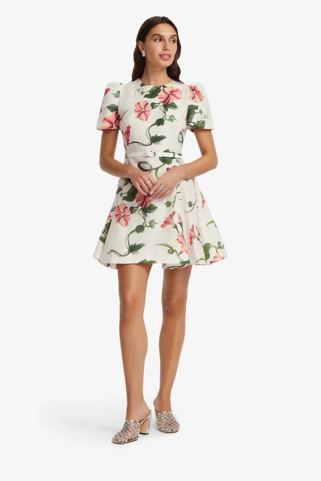 Leo Lin Elyse Short Sleeve Mini Dress - Vine Print in Snow - Image 2