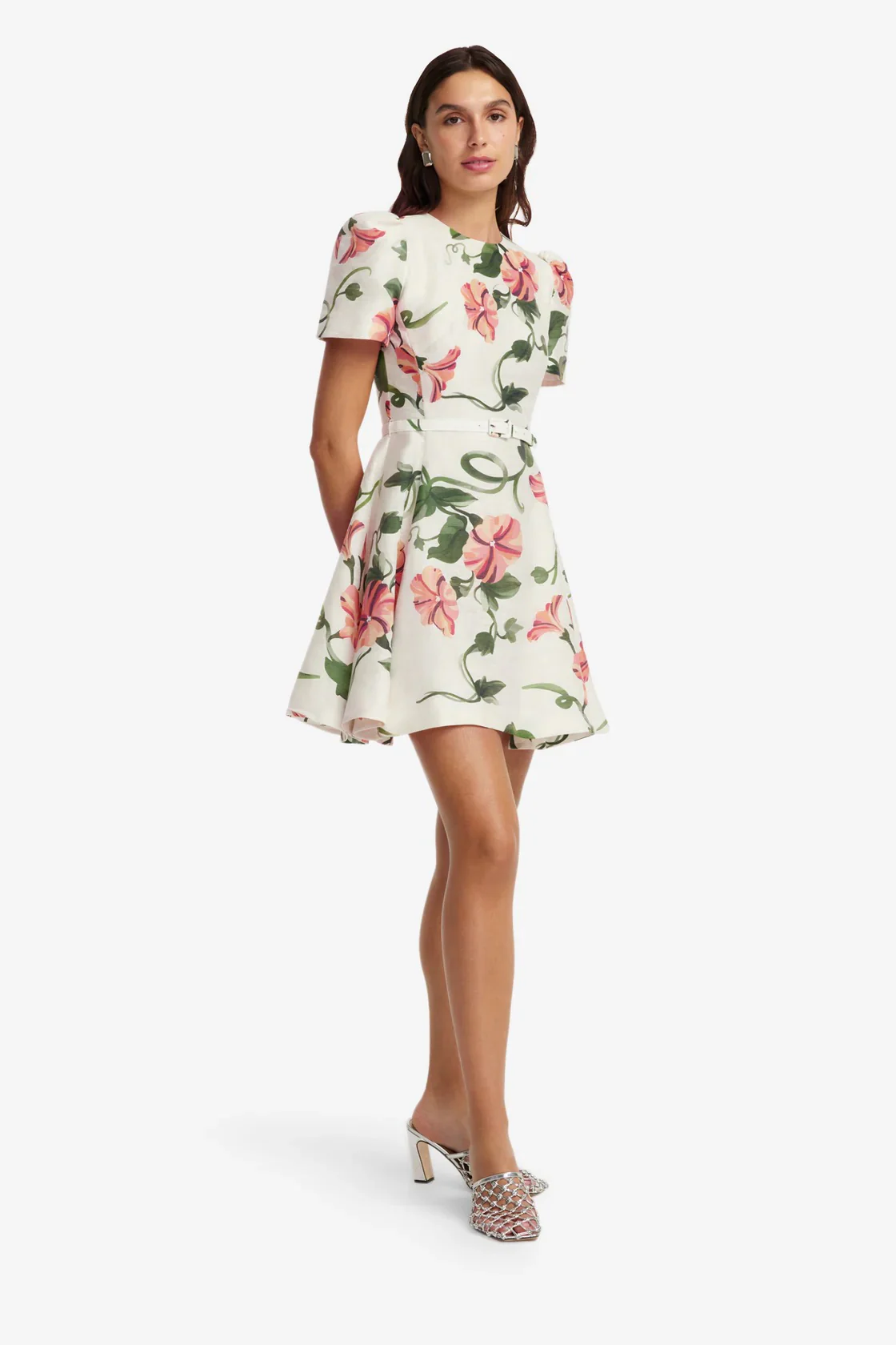 Leo Lin Elyse Short Sleeve Mini Dress - Vine Print in Snow - Image 3