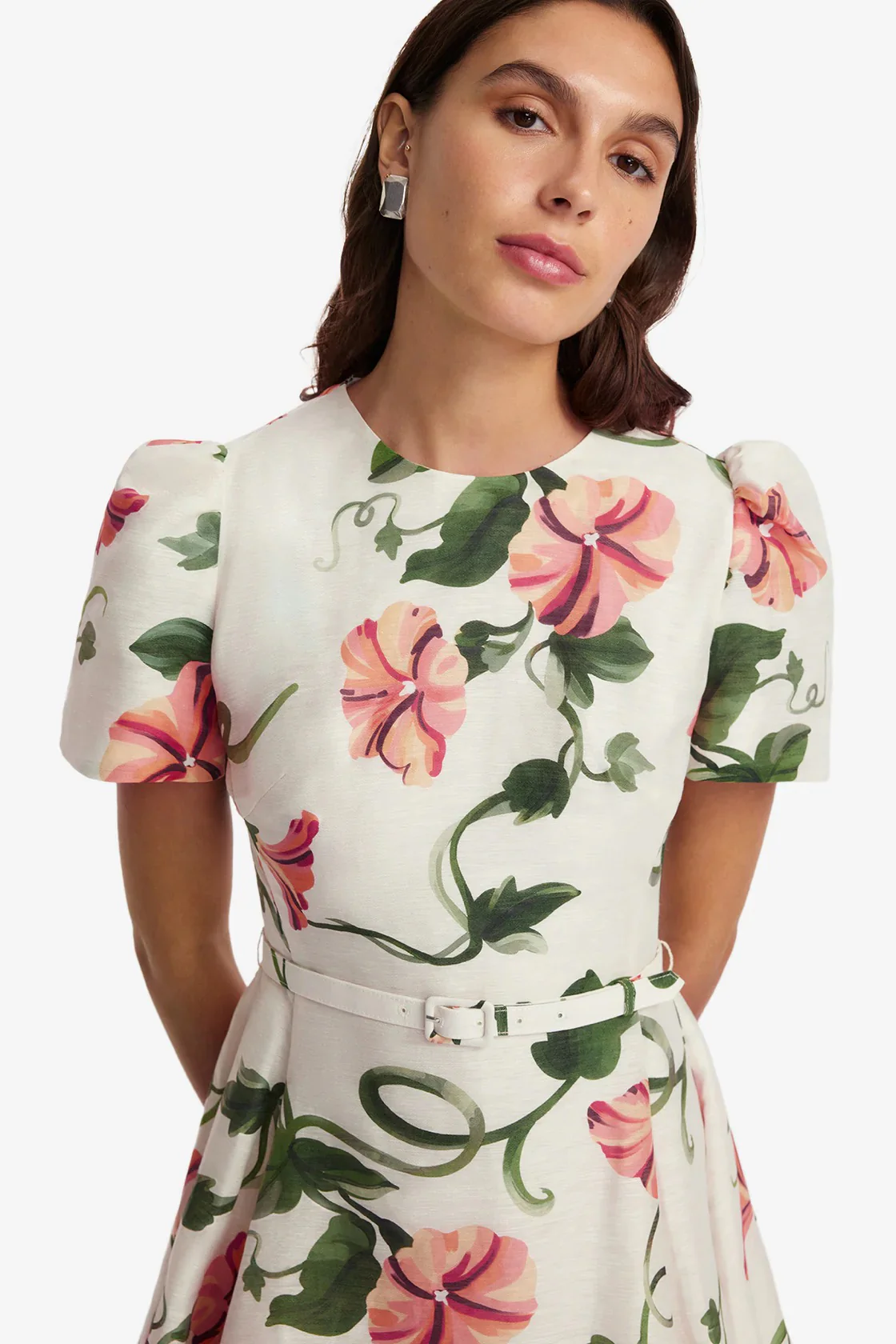 Leo Lin Elyse Short Sleeve Mini Dress - Vine Print in Snow - Image 4