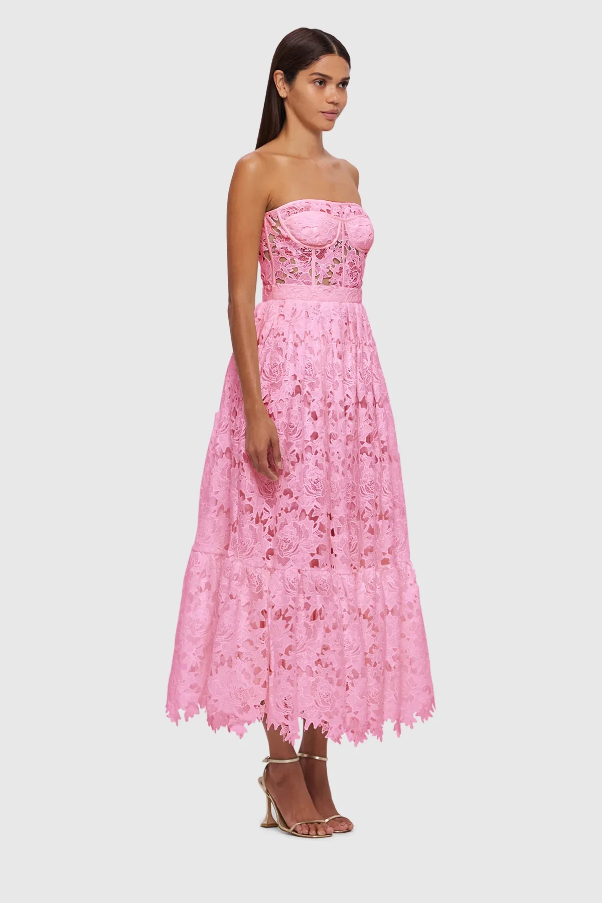 Leo Lin Emilia Lace Bustier Midi Dress - Candy Pink - Image 2