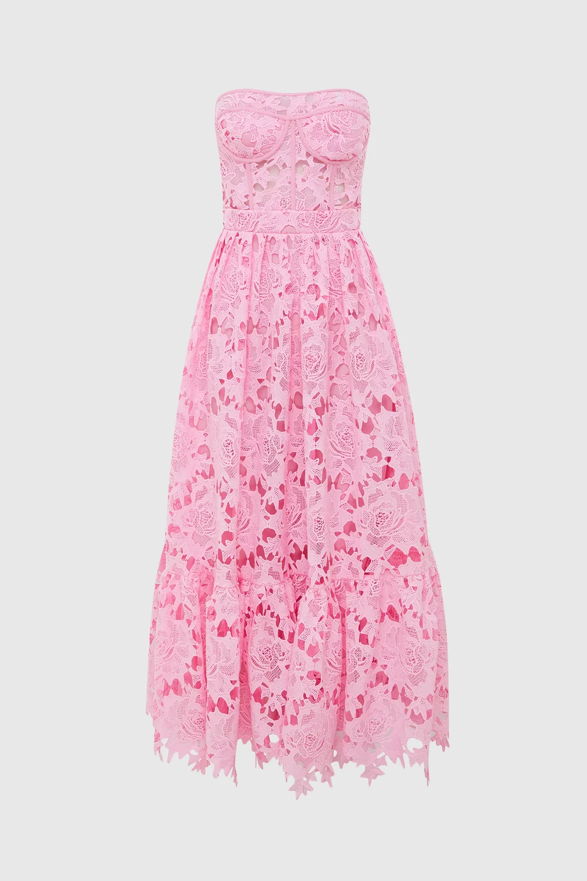 Leo Lin Emilia Lace Bustier Midi Dress - Candy Pink - Image 3