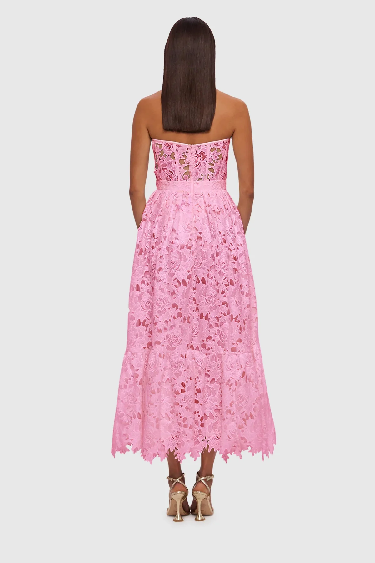 Leo Lin Emilia Lace Bustier Midi Dress - Candy Pink - Image 4