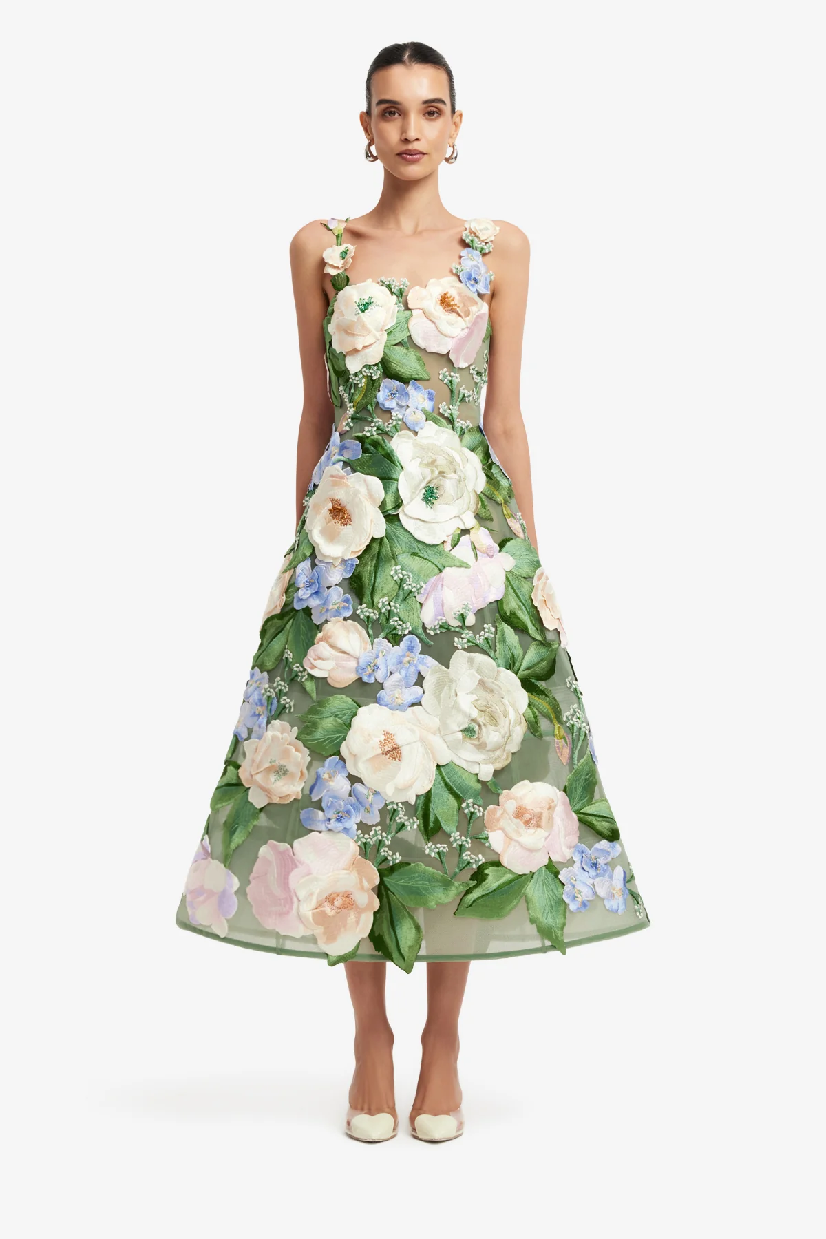 Leo Lin Beatrice Floral Hand-Embroidered Midi Dress - Blossom