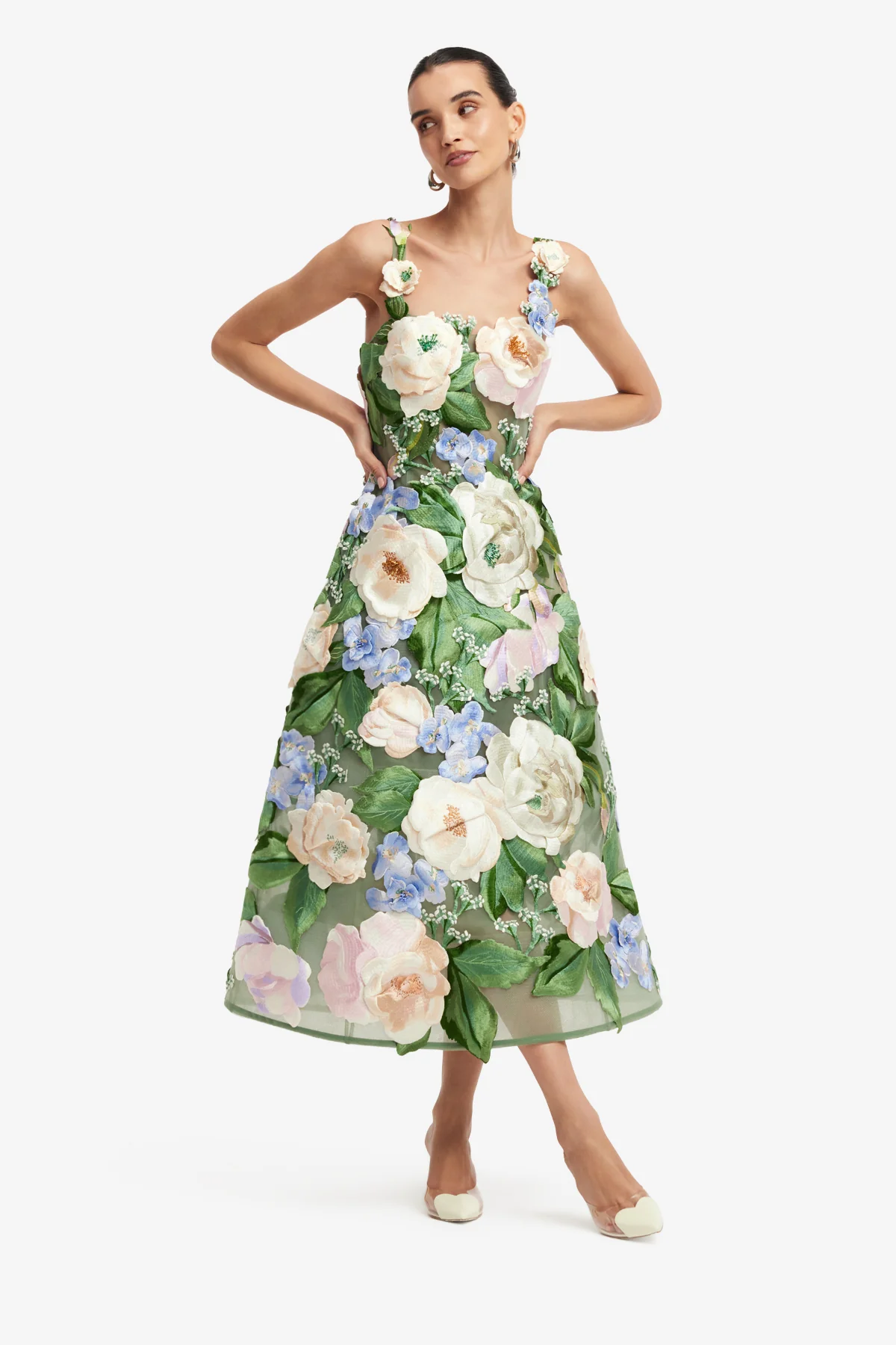 Leo Lin Beatrice Floral Hand-Embroidered Midi Dress - Blossom - Image 2
