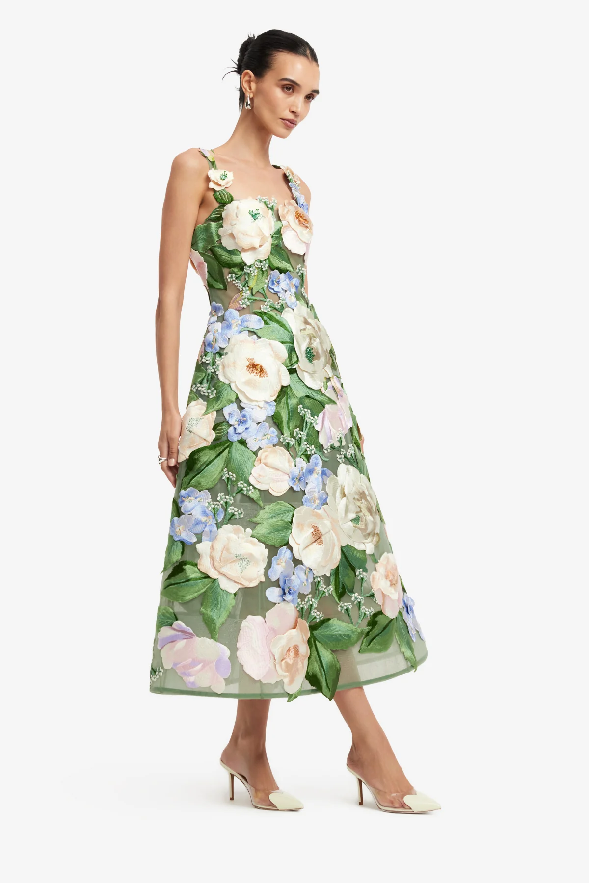 Leo Lin Beatrice Floral Hand-Embroidered Midi Dress - Blossom - Image 3